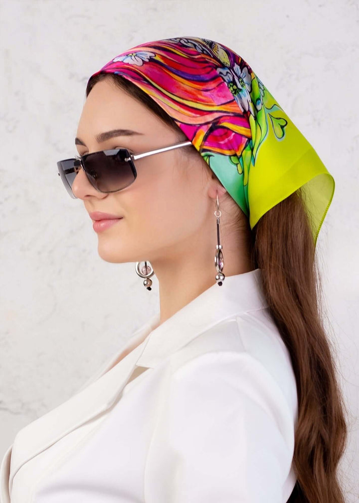 Modernes Bandana aus reiner Seide Pretty gelb mint 