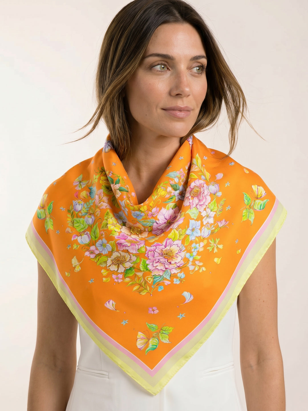 Luxuriöser Seidenschal Orange Damen Feinblatt eleganter Look Twill Seide Styling