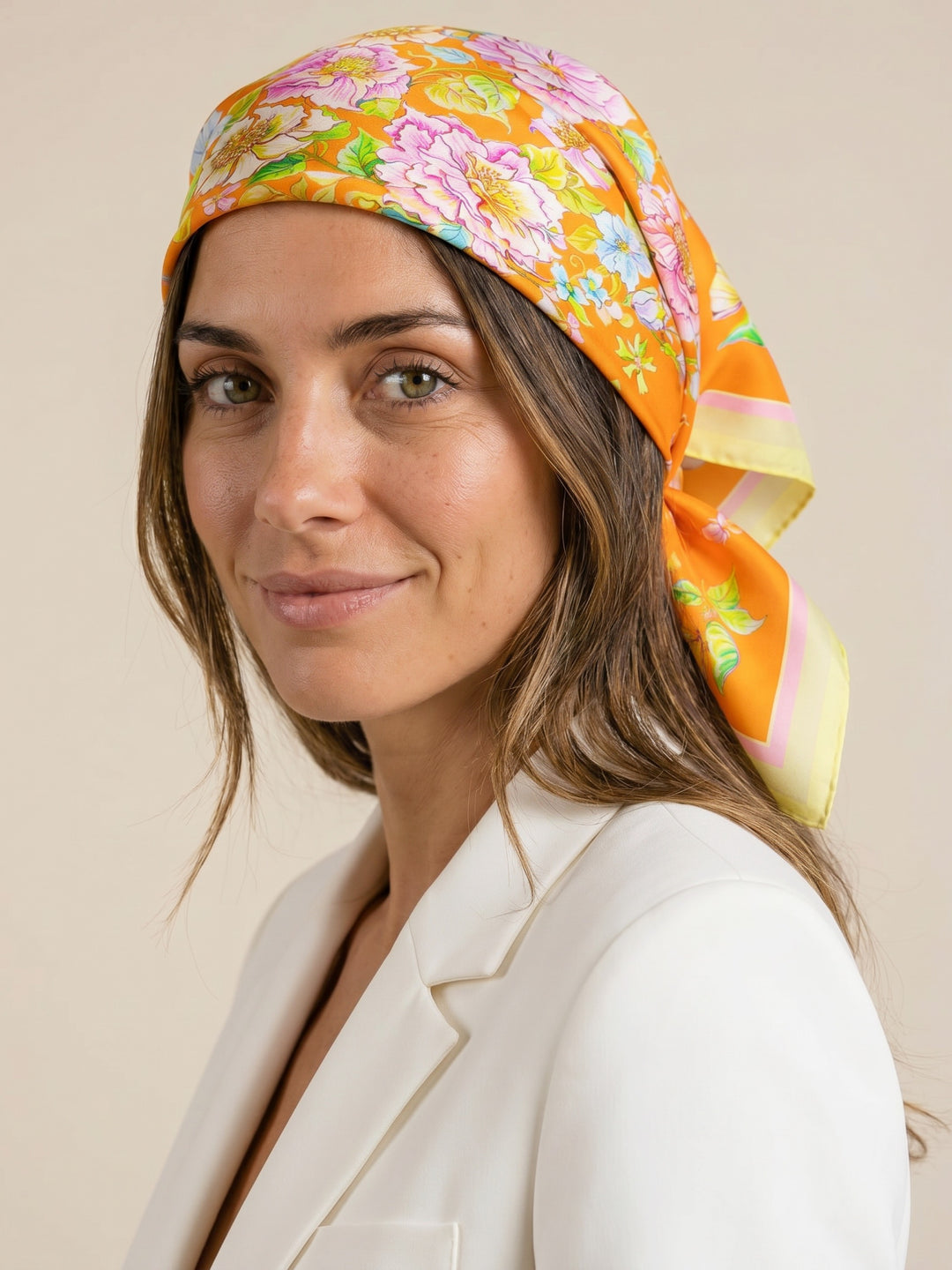 Seidenschal als Kopftuch Damen Orange Twill Seide Feinblatt Styling Haarband