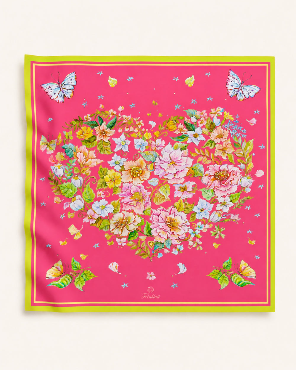 Herz aus Blumen Seidentuch Korallenrot aus 100 % Twill-Seide mit floralem Design von Iryna Feinblatt