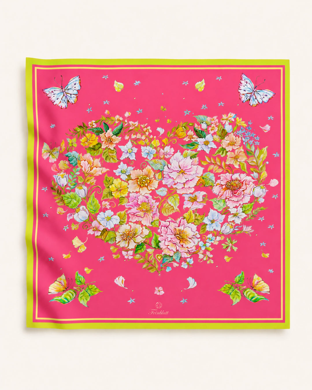 Herz aus Blumen Seidentuch Korallenrot aus 100 % Twill-Seide mit floralem Design von Iryna Feinblatt