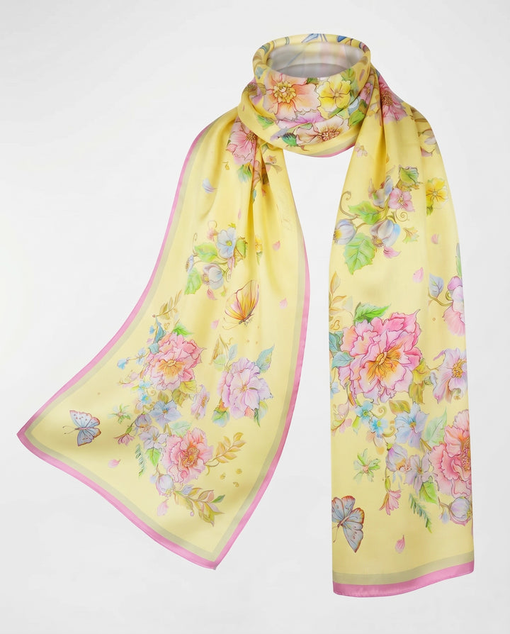Seidenkopftuch Herz aus Blumen Gelb Golden Glow aus reiner Twill-Seide von  Feinblatt