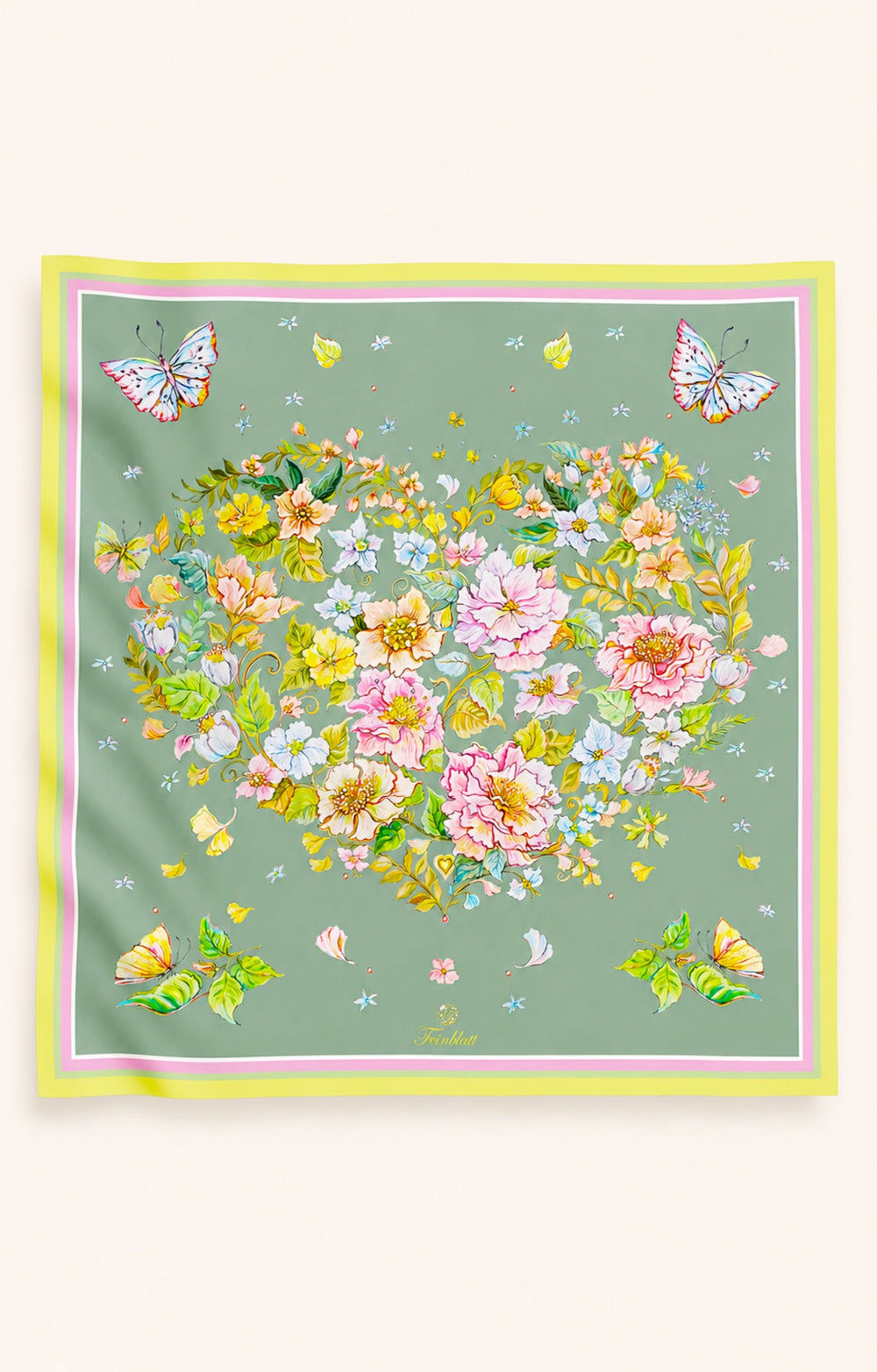 Seidenkopftuch Herz aus Blumen Mint 65x65 aus reiner Twill-Seide von  Feinblatt