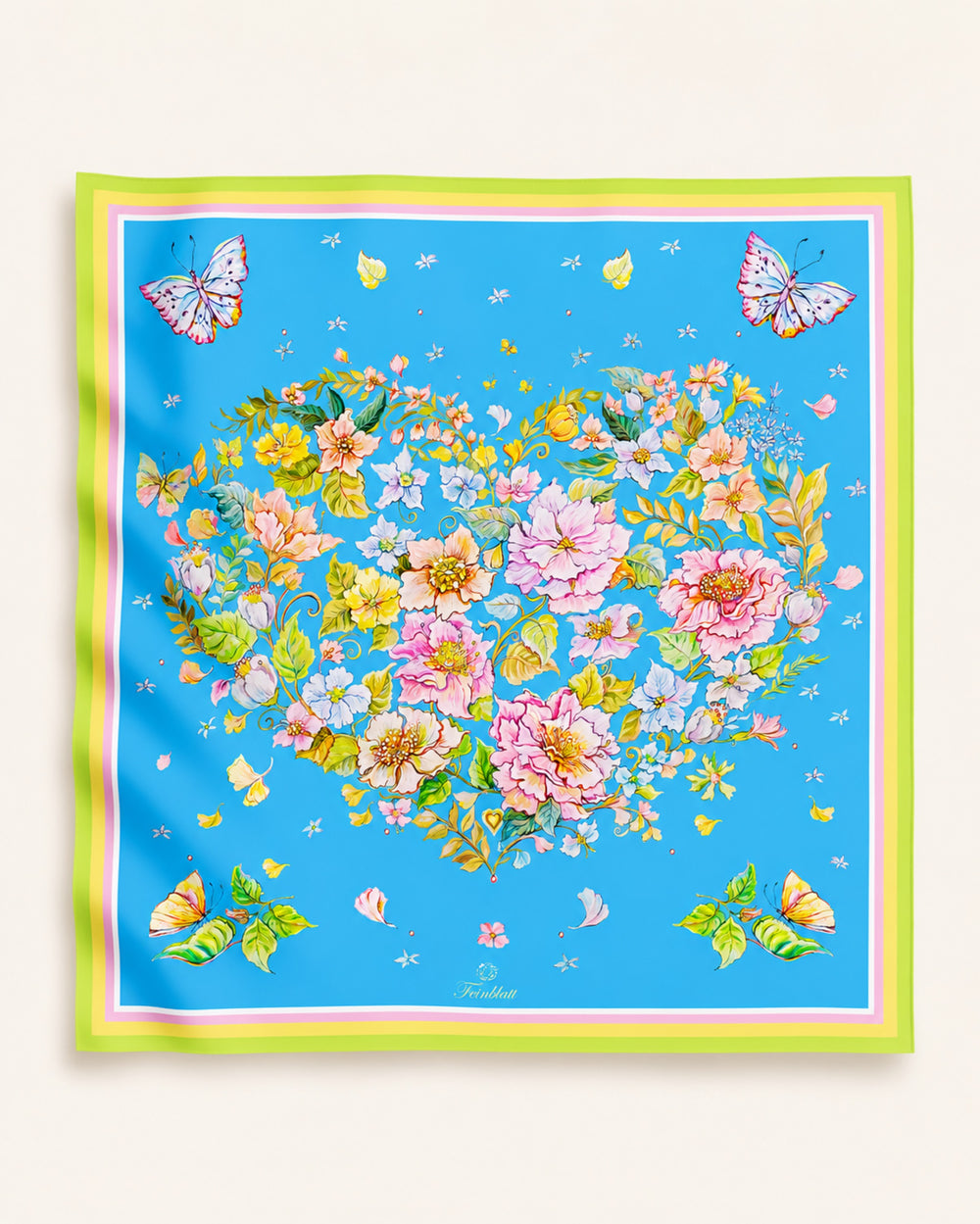 Silk Scarf Herz aus Blumen Blau 65x65 aus reiner Twill-Seide von Iryna Feinblatt