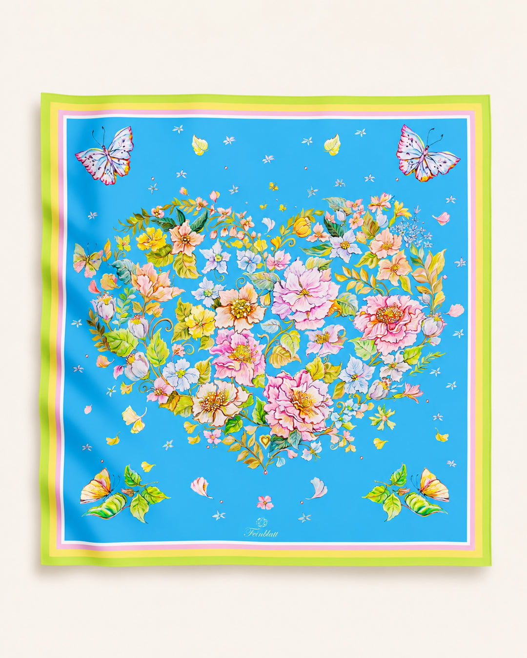Silk Scarf Herz aus Blumen Blau 65x65 aus reiner Twill-Seide von Iryna Feinblatt