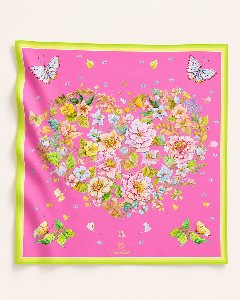 Silk Scarf Herz aus Blumen Rosa Fuchsia 65x65 aus reiner Twill-Seide von  Feinblatt