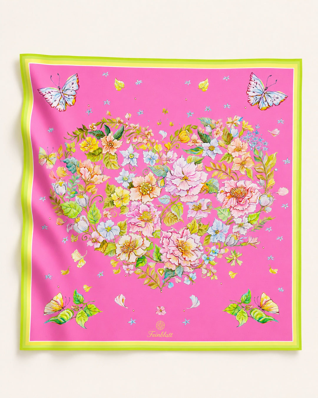 Silk Scarf Herz aus Blumen Rosa Fuchsia 65x65 aus reiner Twill-Seide von  Feinblatt