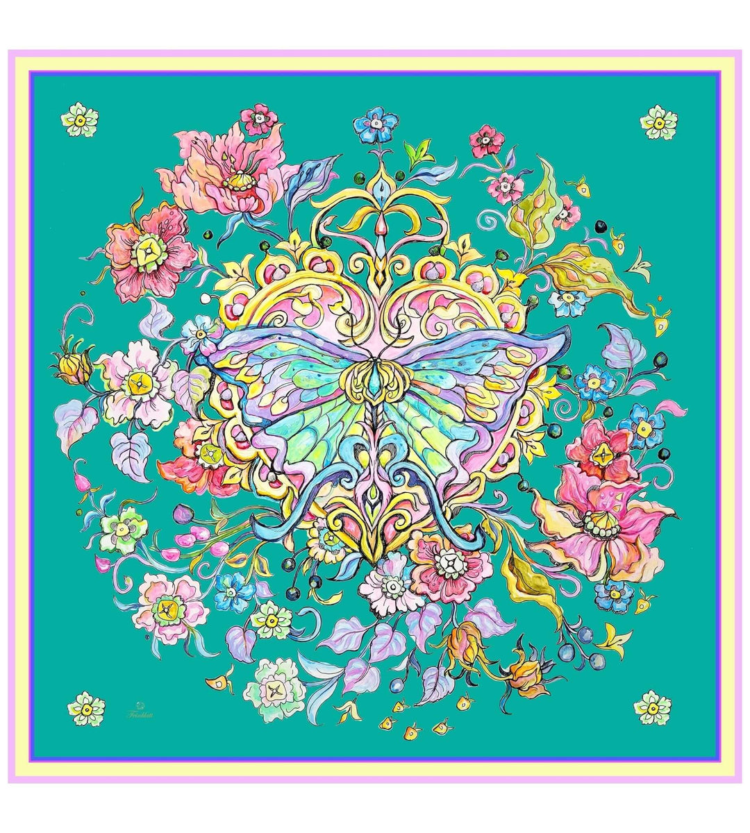 Silk Scarf Magic Butterfly, color emerald green - IrynaFeinblatt